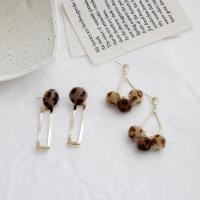 Zinc Alloy Drop Earring, with Plush, sterling silver post pin, gold color plated, with fluffy ball & Korean style & for woman & leopard pattern 