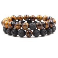 Tiger Eye Stone Bracelets, with Lava, Round, fashion jewelry & Unisex, 10mm Approx 7.87 Inch 