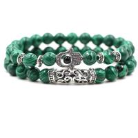 Bracelets de malachite, avec alliage de zinc, bijoux de mode & unisexe & styles différents pour le choix, vert, 8mm Environ 7.48 pouce é, Vendu par fixé