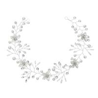 aleación de zinc Venda, con Perlas plásticas, Flor, chapado en color de plata, Joyería & para novia & para mujer & con diamantes de imitación, 340mm, Vendido por UD