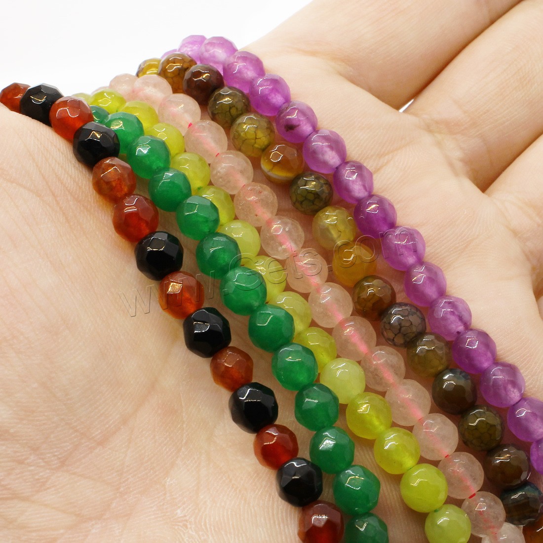 Mixed Agate Beads, Gemstone, Round, different materials for choice & different size for choice & faceted, Hole:Approx 1mm, Length:Approx 14.9 Inch, Sold By Strand