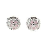 Émail Zinc Alloy European Beads, alliage de zinc, Rond, Placage de couleur argentée, émail, rose, 10mm Environ 3mm Vendu par sac