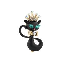 Zinc Alloy Jewelry Brooch, Cat, gold color plated, Unisex & with rhinestone, black, 42*27mm 