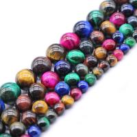 Perles d'Oeil de tigre, Rond, bijoux de mode & normes différentes pour le choix, couleurs mélangées Environ 1mm Environ 14.9 pouce, Vendu par brin