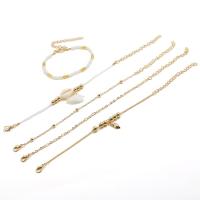 aleación de zinc Pulsera, con Nácar & Perlas plásticas, borla, chapado en color dorado, 5 piezas & para mujer, 2Setsset/Bolsa, Vendido por Bolsa