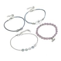 Bracelets de cristal en alliage zinc, alliage de zinc, avec cristal, Placage de couleur argentée, 4 pièces & bijoux de mode & pour femme, 2ensemblessérie/sac, Vendu par sac