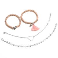 aleación de zinc Pulsera, con Cuentas de vidrio, borla, chapado en color de plata antigua, 4 piezas & Joyería & para mujer, 2Setsset/Bolsa, Vendido por Bolsa