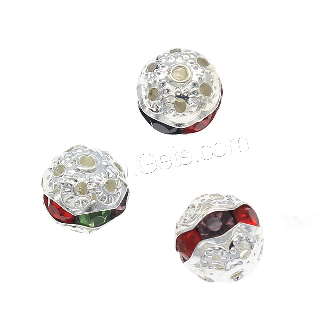 Rhinestone Brass Beads, Round, silver color plated, Mini & fashion jewelry & DIY & different size for choice & with rhinestone, Hole:Approx 1.3mm, Sold By Bag