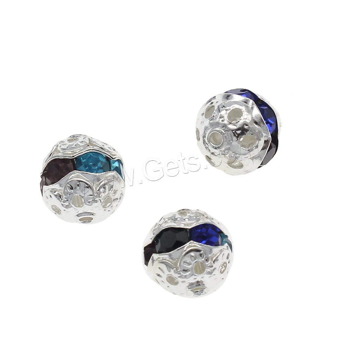 Rhinestone Brass Beads, Round, silver color plated, Mini & fashion jewelry & DIY & different size for choice & with rhinestone, Hole:Approx 1.3mm, Sold By Bag