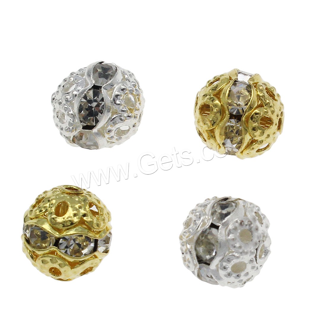 Rhinestone Brass Beads, Round, plated, fashion jewelry & DIY & different size for choice & with rhinestone, more colors for choice, Hole:Approx 1.2mm, Sold By Bag