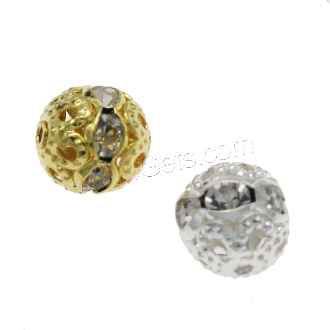 Rhinestone Brass Beads, Round, plated, fashion jewelry & DIY & different size for choice & with rhinestone, more colors for choice, Hole:Approx 1.2mm, Sold By Bag