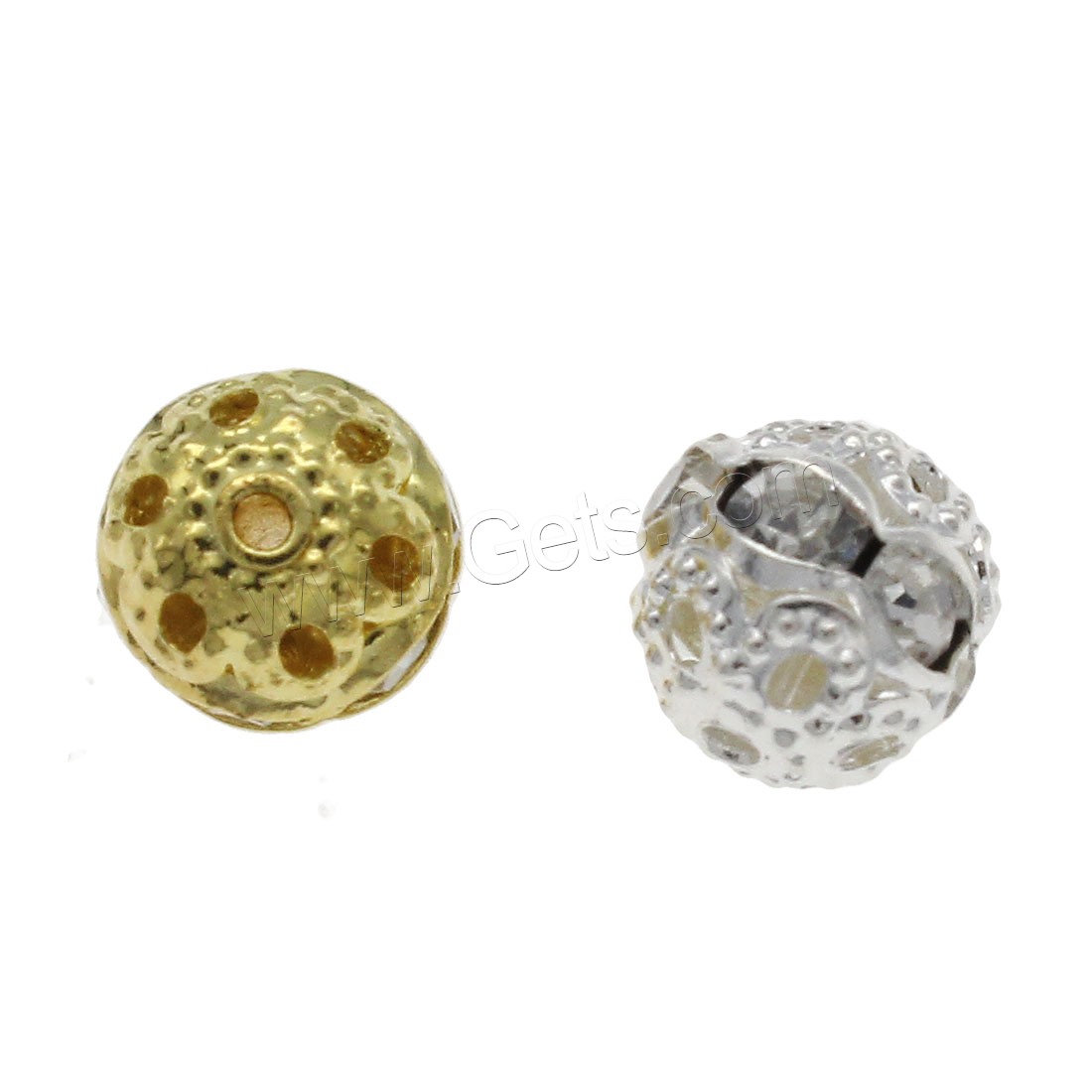 Rhinestone Brass Beads, Round, plated, fashion jewelry & DIY & different size for choice & with rhinestone, more colors for choice, Hole:Approx 1.2mm, Sold By Bag