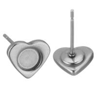 304 Stainless Steel Earring Stud Component, Heart, polished, vintage & fashion jewelry & DIY, original color 0.5mm 