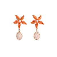 Zinc Alloy Earring Clip, with Synthetic Turquoise, Starfish, gold color plated, for woman & with rhinestone 55*20mm 