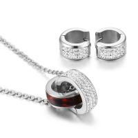 Titanstahl Mode Schmuckset, Ohrring & Halskette, mit Kristall, plattiert, 2 Stück & Oval-Kette & Micro pave Zirkonia & für Frau, keine, 12*7mm,18*6mm, Länge:ca. 17.7 ZollInch, verkauft von setzen