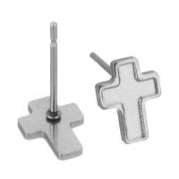 Stainless Steel Earring Stud Component, 304 Stainless Steel, Cross, polished, durable & DIY, original color 0.5mm 