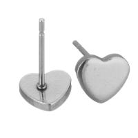 Stainless Steel Earring Stud Component, 304 Stainless Steel, Heart, polished, durable & DIY, original color 0.5mm 