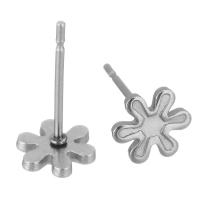 Stainless Steel Earring Stud Component, 304 Stainless Steel, Flower, polished, durable & DIY, original color 0.5mm 