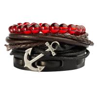 PU Leather Bracelet, with Wax Cord & Crystal & Zinc Alloy, platinum color plated, 4 pieces & adjustable & for man Approx 7.5 Inch 