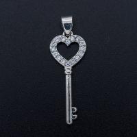 Zinc Alloy Key Pendants, plated, fashion jewelry & DIY & micro pave cubic zirconia & hollow 