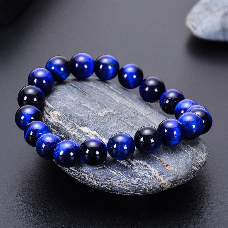 Tiger Eye Stone Bracelets, Round, elastic & Unisex & different size for choice, blue, Length:Approx 6.6 Inch, Sold By Strand