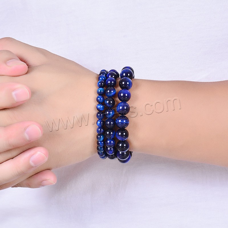 Tiger Eye Stone Bracelets, Round, elastic & Unisex & different size for choice, blue, Length:Approx 6.6 Inch, Sold By Strand