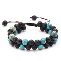 Lava Woven Ball Bracelets, with Impression Jasper & Nylon Cord, Round, Unisex & adjustable Approx 7.5-11.8 Inch 