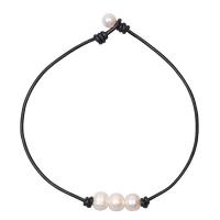 Cordon PU collier, avec Plastique ABS perle, bijoux de mode & pour femme, blanc Environ 16 pouce, Vendu par brin