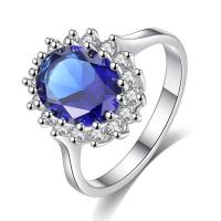 Anneau de cuivre de Zircon, laiton, avec zircon cubique, Placage de couleur argentée, normes différentes pour le choix & pour femme, bleu Vendu par PC