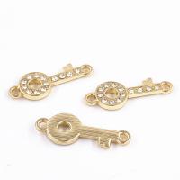 Rhinestone Zinc Alloy Connector, Key, gold color plated, DIY & with rhinestone, 23*9mm 