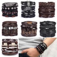 PU Leather Cord Bracelet, with Zinc Alloy, antique silver color plated, 5 pieces & Unisex & adjustable Approx 7.8 Inch 