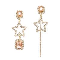 Zinc Alloy Asymmetric Earrings, sterling silver post pin, Star, gold color plated, micro pave cubic zirconia & for woman & hollow, 56mm, 150mm 