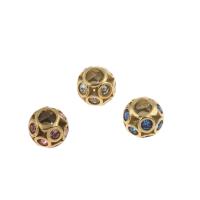 Edelstahl European Perlen, 316 L Edelstahl, rund, goldfarben plattiert, mit Strass, keine, 11x10mm, Bohrung:ca. 4mm, 5PCs/Tasche, verkauft von Tasche