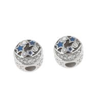 Stainless Steel European Beads, 316L Stainless Steel, Round, enamel & with rhinestone, blue Approx 4mm 