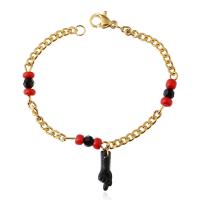 Partículas de acero pulsera tobillera, con Cristal, Mano, chapado en color dorado, para  los niños & esmalte, más colores para la opción, 150mm, longitud:4.5 Inch, Vendido por Sarta