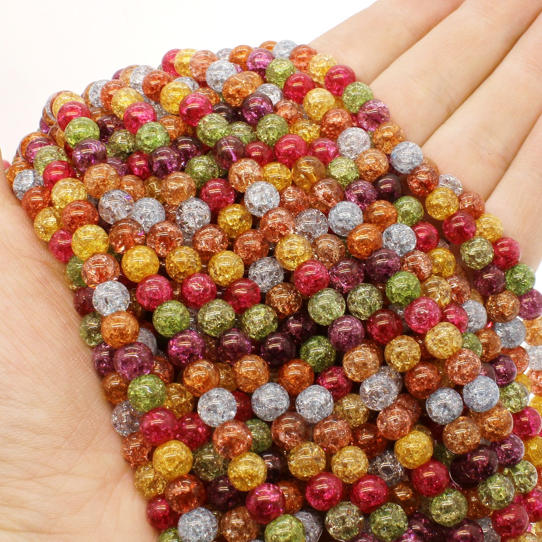 Crackle Quartz Beads, Round, different size for choice, mixed colors, Hole:Approx 1mm, Length:Approx 14.9 Inch, Sold By Strand