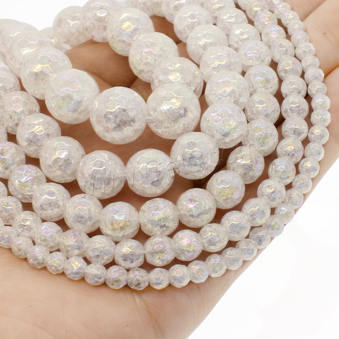 Crackle Quartz Beads, Crystal, Round, AB color plated, different size for choice & faceted, white, Hole:Approx 1mm, Length:Approx 14.9 Inch, Sold By Strand