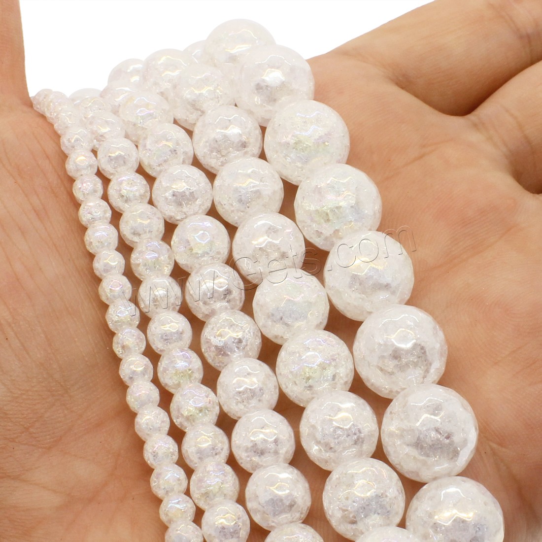 Crackle Quartz Beads, Crystal, Round, AB color plated, different size for choice & faceted, white, Hole:Approx 1mm, Length:Approx 14.9 Inch, Sold By Strand