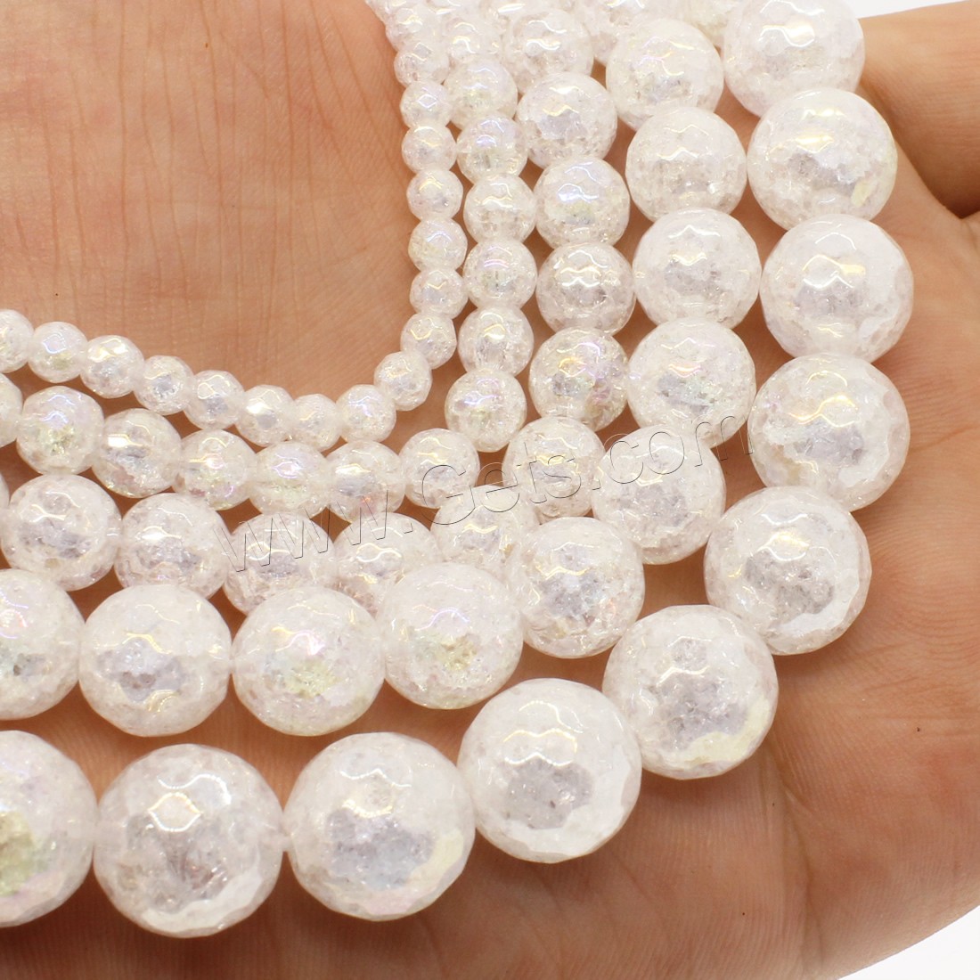 Crackle Quartz Beads, Crystal, Round, AB color plated, different size for choice & faceted, white, Hole:Approx 1mm, Length:Approx 14.9 Inch, Sold By Strand