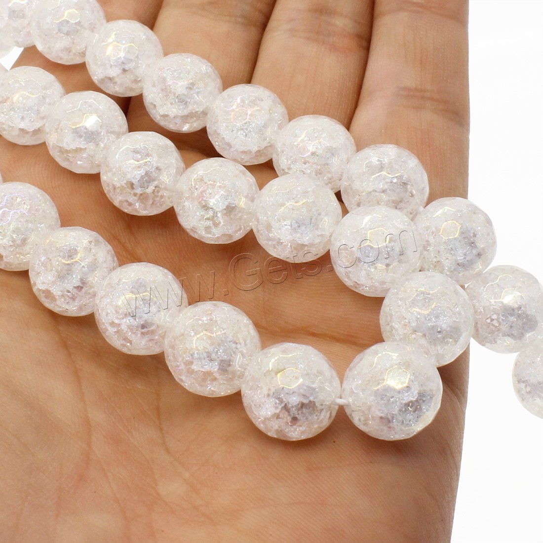 Crackle Quartz Beads, Crystal, Round, AB color plated, different size for choice & faceted, white, Hole:Approx 1mm, Length:Approx 14.9 Inch, Sold By Strand