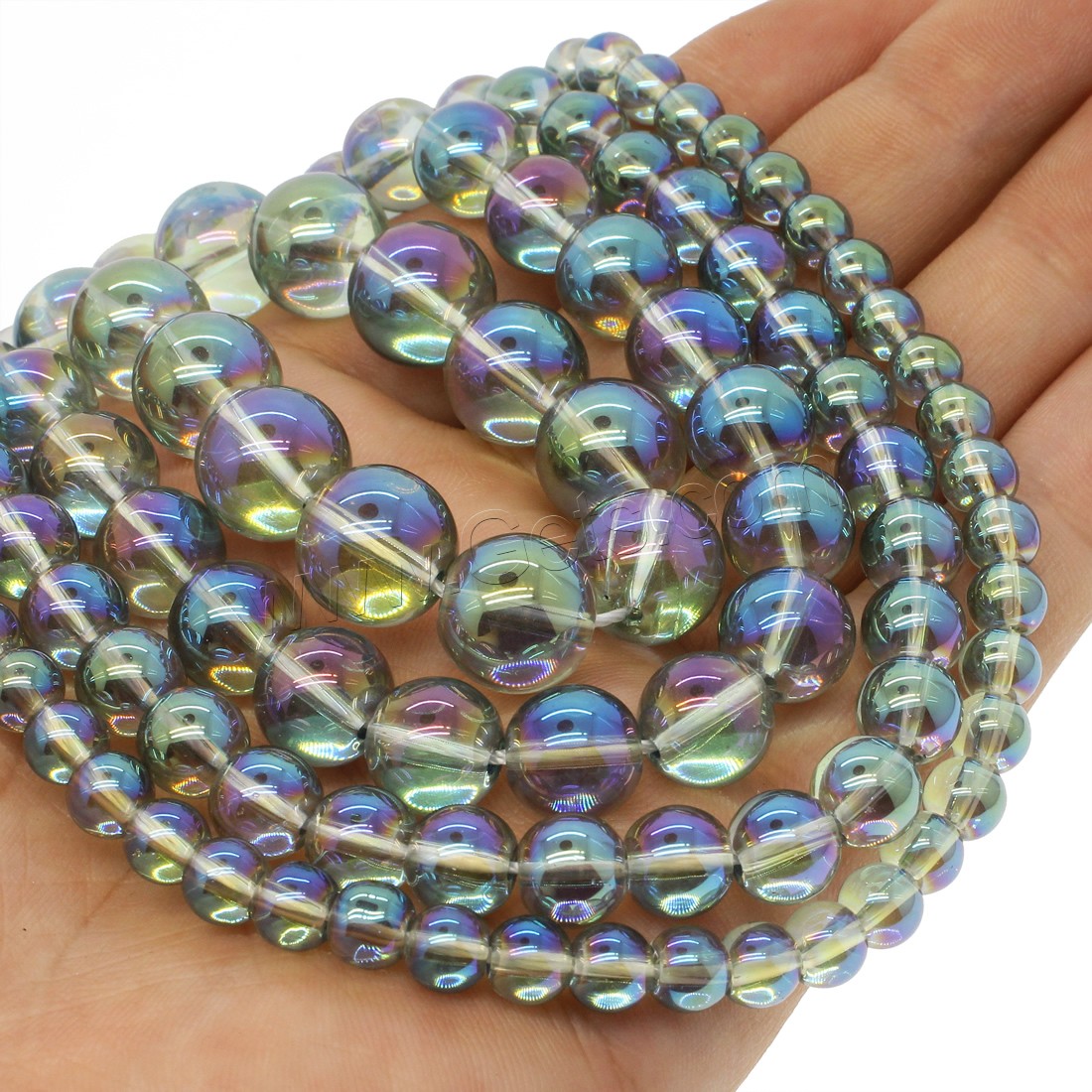 Round Crystal Beads, plated, different size for choice, multi-colored, Hole:Approx 1mm, Length:Approx 14.9 Inch, Sold By Strand