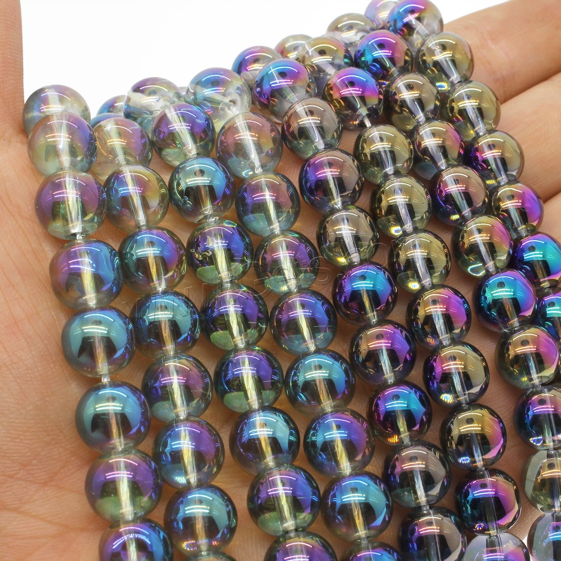 Round Crystal Beads, plated, different size for choice, multi-colored, Hole:Approx 1mm, Length:Approx 14.9 Inch, Sold By Strand