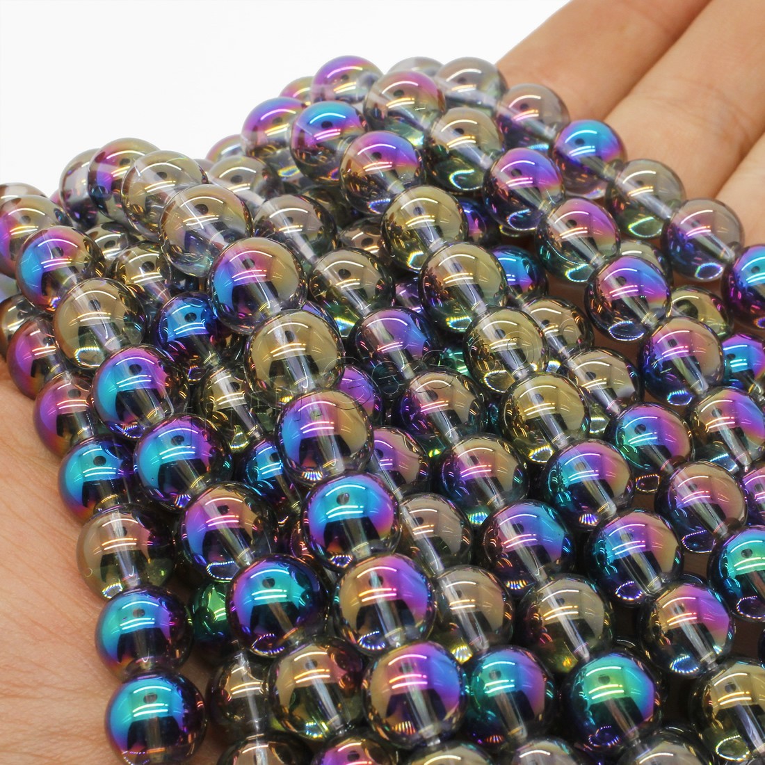 Round Crystal Beads, plated, different size for choice, multi-colored, Hole:Approx 1mm, Length:Approx 14.9 Inch, Sold By Strand