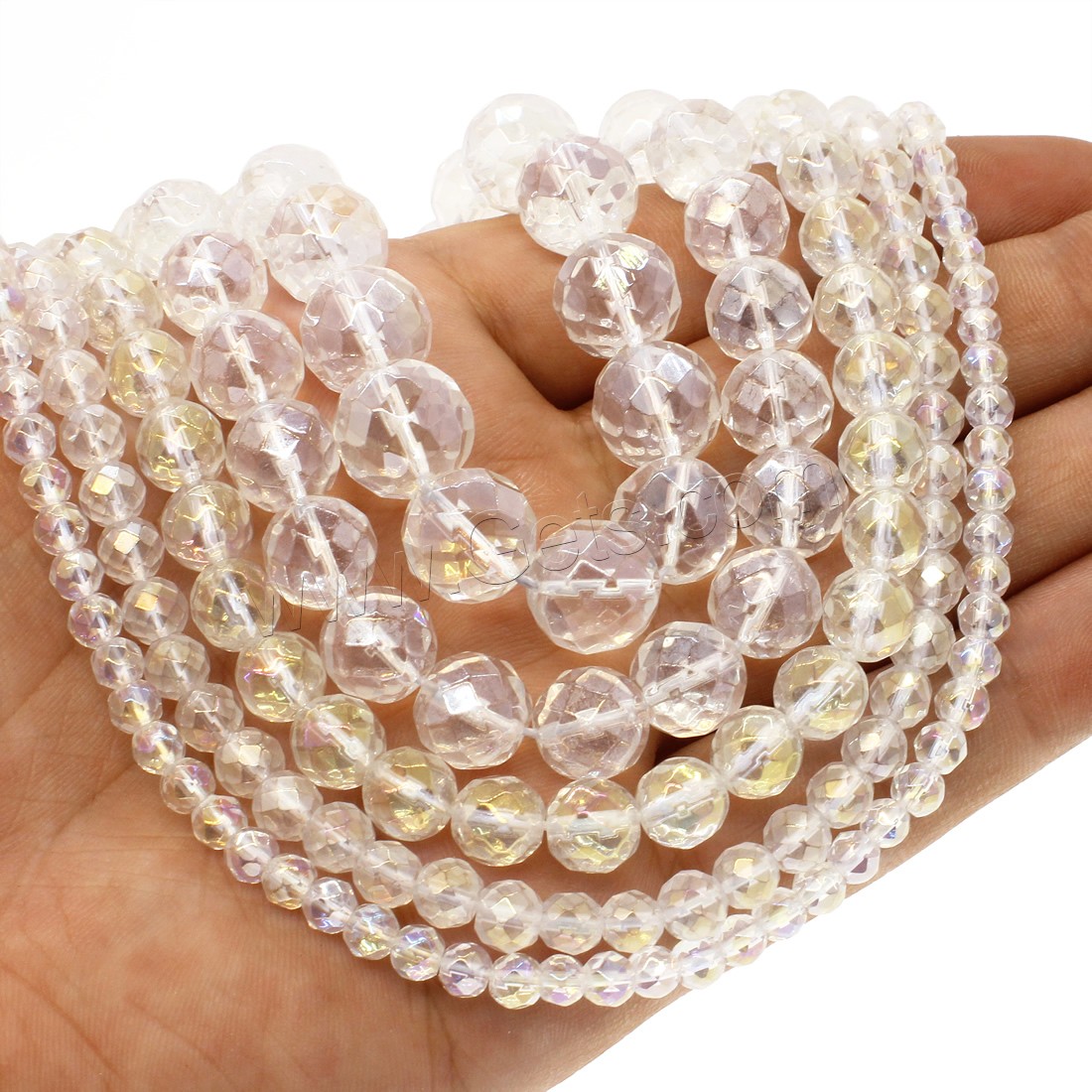 Round Crystal Beads, with Crystal, plated, different size for choice & faceted, multi-colored, Hole:Approx 1mm, Length:Approx 14.9 Inch, Sold By Strand