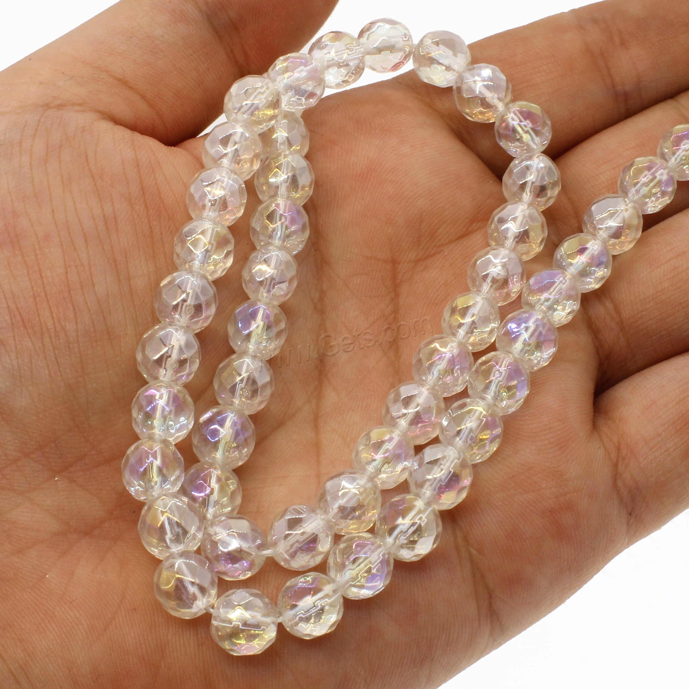 Round Crystal Beads, with Crystal, plated, different size for choice & faceted, multi-colored, Hole:Approx 1mm, Length:Approx 14.9 Inch, Sold By Strand