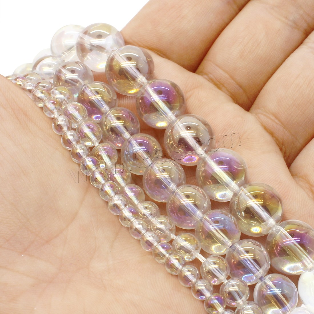 Round Crystal Beads, plated, different size for choice, multi-colored, Hole:Approx 1mm, Length:Approx 14.9 Inch, Sold By Strand