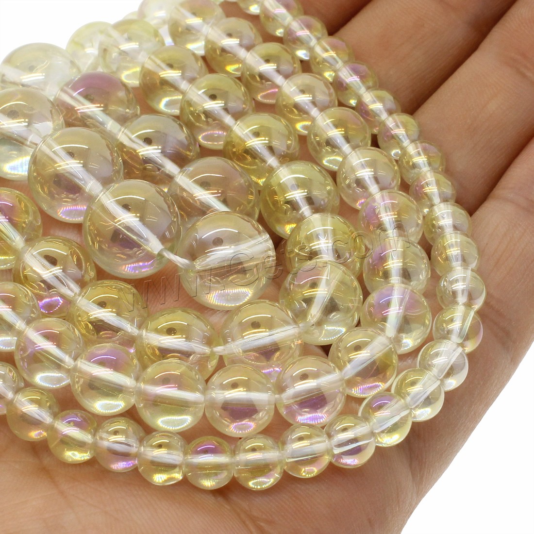 Round Crystal Beads, plated, different size for choice, yellow, Hole:Approx 1mm, Length:Approx 14.9 Inch, Sold By Strand