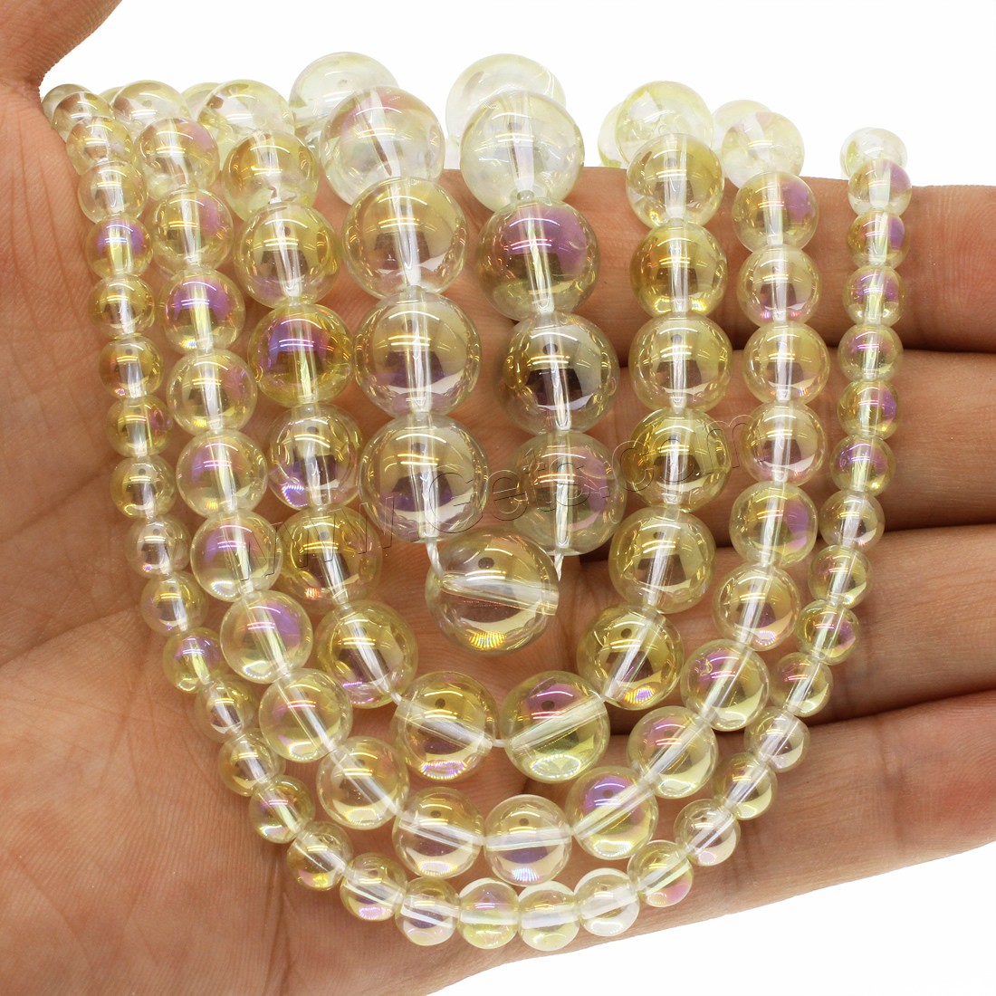 Round Crystal Beads, plated, different size for choice, yellow, Hole:Approx 1mm, Length:Approx 14.9 Inch, Sold By Strand