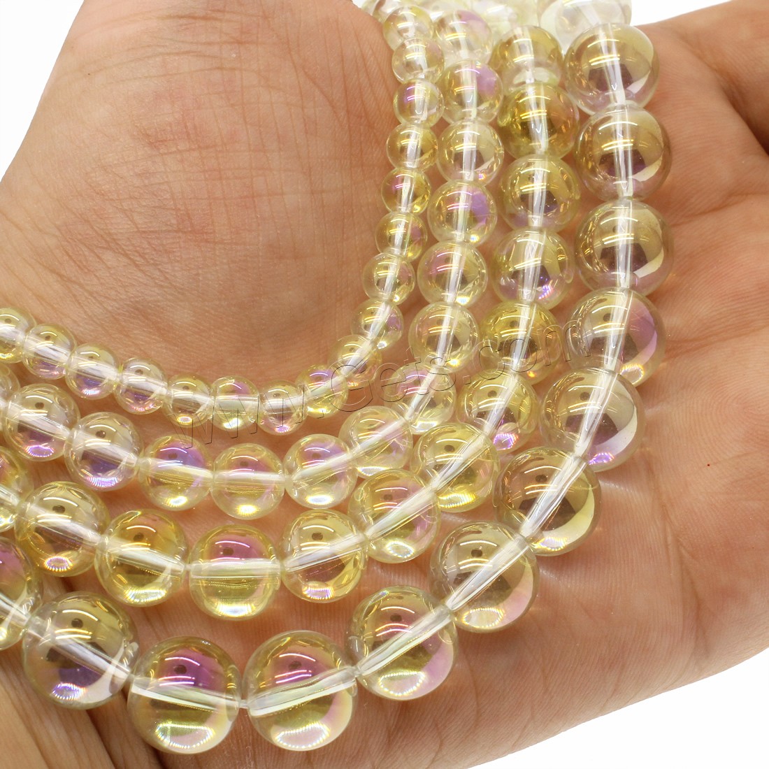 Round Crystal Beads, plated, different size for choice, yellow, Hole:Approx 1mm, Length:Approx 14.9 Inch, Sold By Strand