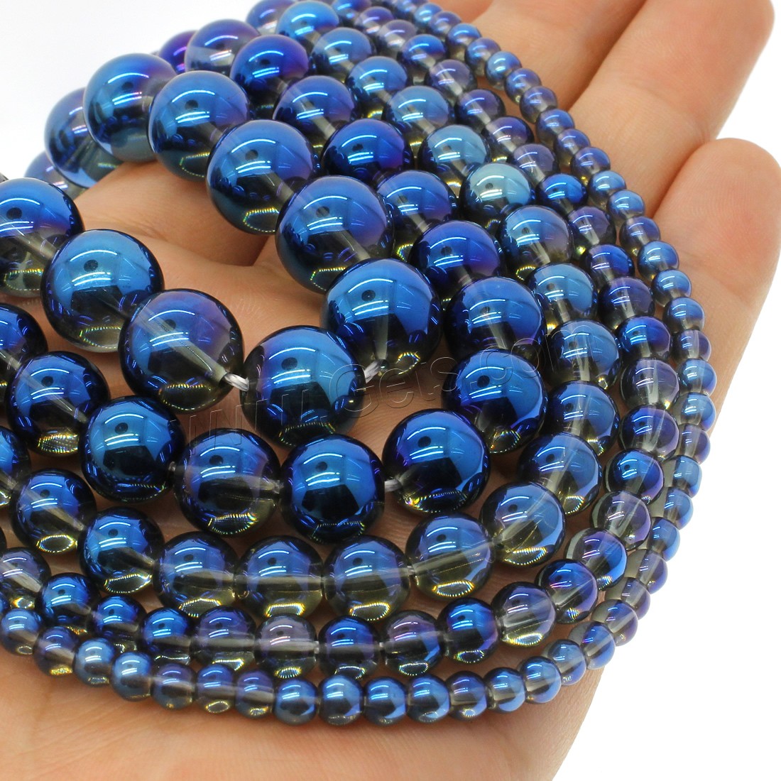 Round Crystal Beads, plated, different size for choice, blue, Hole:Approx 1mm, Length:Approx 14.9 Inch, Sold By Strand